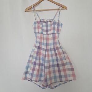 KLESIS Summer Plaid Cut Out Shorts Romper